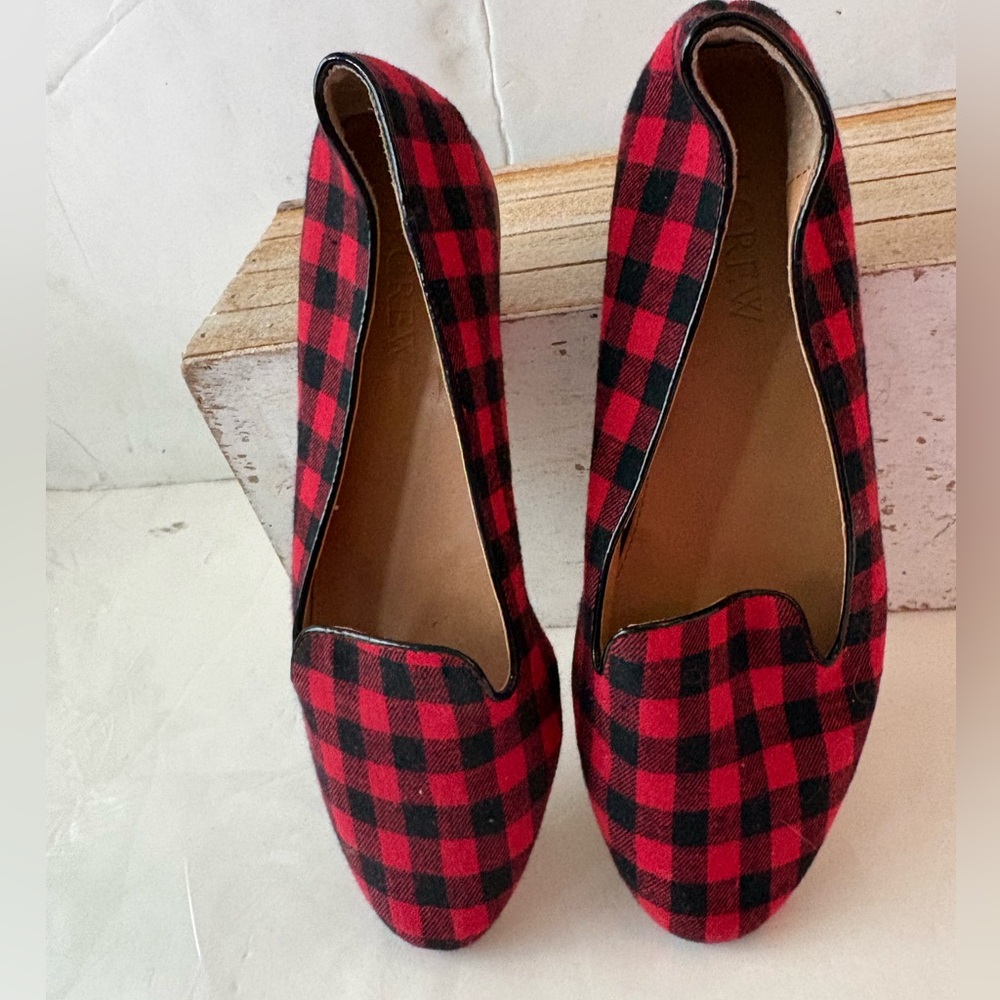 J. Crew Red and Black Plaid Loafers - Picture 2 of 12
